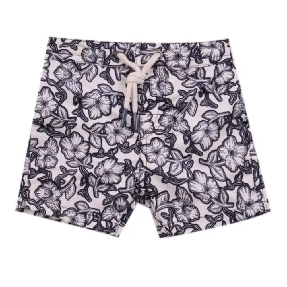 Bonpoint Black and White Floral Swim Trunks